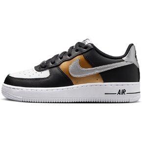 Nike Air Force 1 Low GS Big Kid Shoes, Black/White/Metallic Gold/Metallic Silver, Size 5.5 in Kuwait