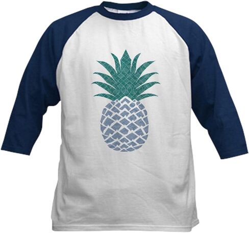 CafePress Blue Gray Pineapple Cute Women Gir Baseball Jersey Kids Cotton Baseball Jersey, 3/4 Raglan Sleeve Shirt in Saudi Arabia