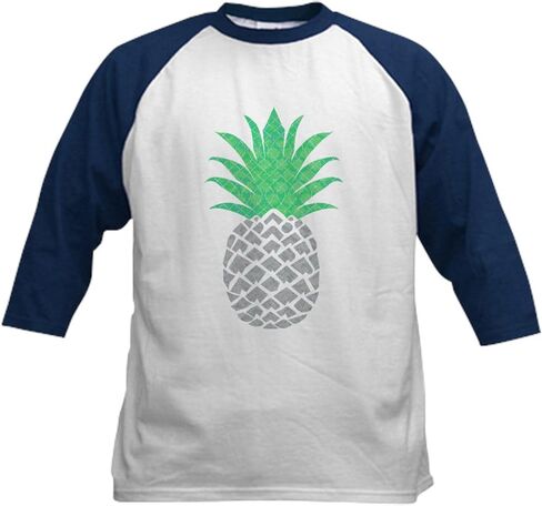 CafePress Gray Green Pineapple Cute Women Gi Baseball Jersey Kids Cotton Baseball Jersey, 3/4 Raglan Sleeve Shirt in Saudi Arabia