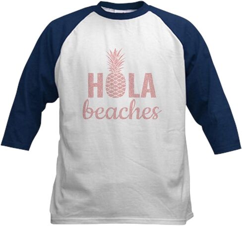CafePress Womens Hola Beaches Rose Gold Fun Baseball Jersey Kids Cotton Baseball Jersey, 3/4 Raglan Sleeve Shirt in Saudi Arabia