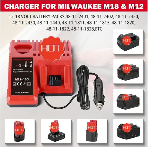 URUN Replacement for Milwaukee Electric Tools Corp 48-59-1810 Vehicle Charger Compatible for Milwaukee 18V Lithium Batteries 48-11-1815, 48-11-1820, 48-11-1822 in Saudi Arabia