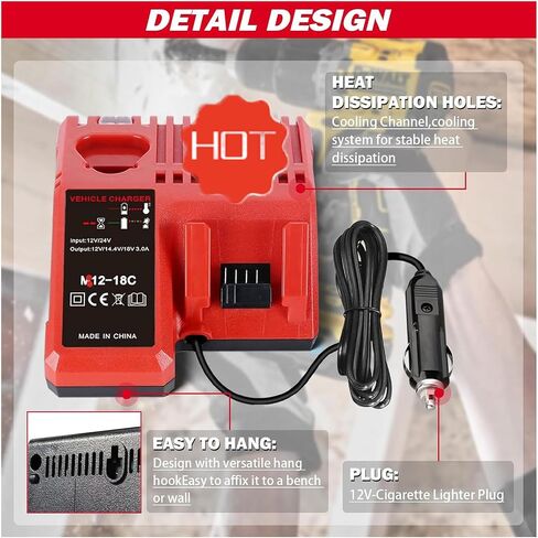 URUN Replacement for Milwaukee Electric Tools Corp 48-59-1810 Vehicle Charger Compatible for Milwaukee 18V Lithium Batteries 48-11-1815, 48-11-1820, 48-11-1822 in Saudi Arabia