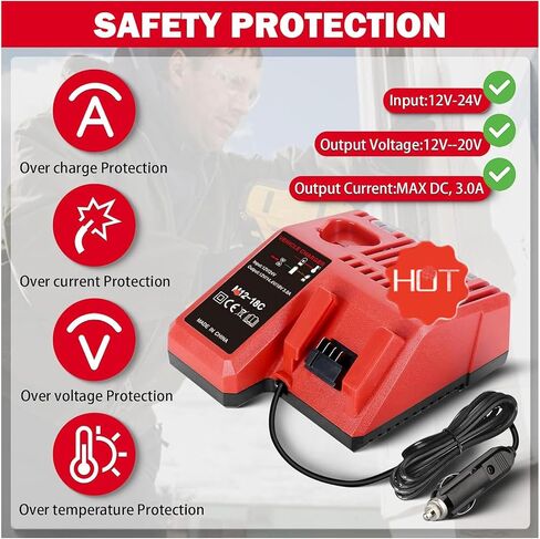 URUN Replacement for Milwaukee Electric Tools Corp 48-59-1810 Vehicle Charger Compatible for Milwaukee 18V Lithium Batteries 48-11-1815, 48-11-1820, 48-11-1822 in Saudi Arabia