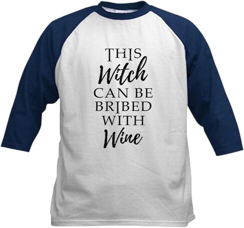 ساحرة Cafepress رشوة مع هالوين النبيذ W البيسبول Jersey Kids Cotton Baseball Jersey ، 3/4 قميص الأكمام راجلان in Saudi Arabia