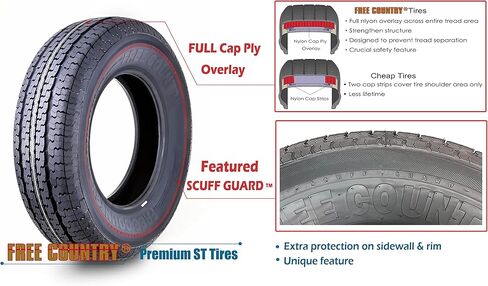 مجانية مقطورة الإطارات المقطورة المجانية ST185/80R13 6-PLY C 94M 5 LUG على 4.5 " in Kuwait