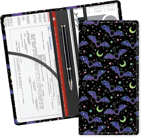 Leather Car Registration and Insurance Card Holder, Cute Car Accessories Vehicle Glove Box Car Organizer for Documents, Cards, License Black White Checkerboard in Kuwait