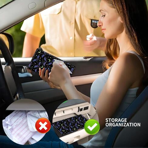 Leather Car Registration and Insurance Card Holder, Cute Car Accessories Vehicle Glove Box Car Organizer for Documents, Cards, License Black White Checkerboard in Kuwait