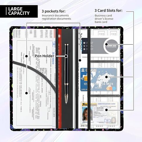 Leather Car Registration and Insurance Card Holder, Cute Car Accessories Vehicle Glove Box Car Organizer for Documents, Cards, License Black White Checkerboard in Kuwait