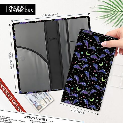 Leather Car Registration and Insurance Card Holder, Cute Car Accessories Vehicle Glove Box Car Organizer for Documents, Cards, License Black White Checkerboard in Kuwait