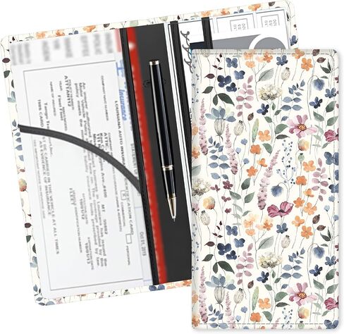 Leather Car Registration and Insurance Card Holder, Cute Car Accessories Vehicle Glove Box Car Organizer for Documents, Cards, License Black White Checkerboard in Kuwait