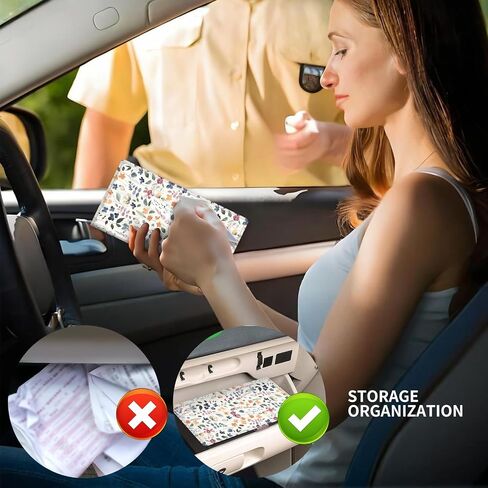 Leather Car Registration and Insurance Card Holder, Cute Car Accessories Vehicle Glove Box Car Organizer for Documents, Cards, License Black White Checkerboard in Kuwait