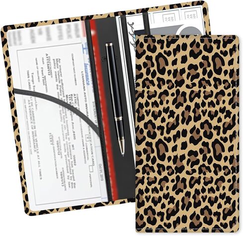 Leather Car Registration and Insurance Card Holder, Cute Car Accessories Vehicle Glove Box Car Organizer for Documents, Cards, License Black White Checkerboard in Kuwait
