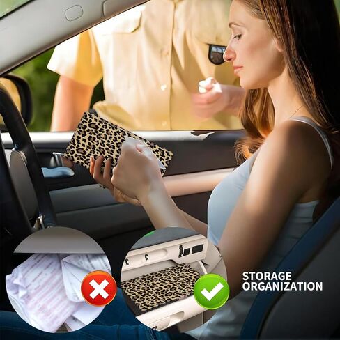 Leather Car Registration and Insurance Card Holder, Cute Car Accessories Vehicle Glove Box Car Organizer for Documents, Cards, License Black White Checkerboard in Kuwait