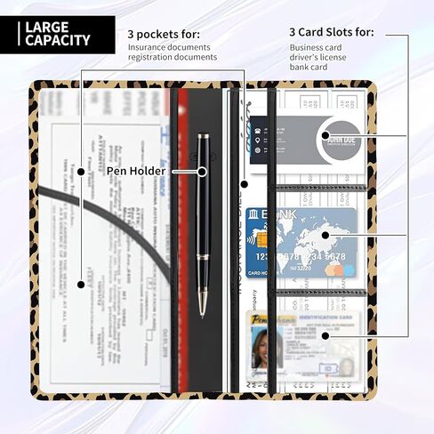 Leather Car Registration and Insurance Card Holder, Cute Car Accessories Vehicle Glove Box Car Organizer for Documents, Cards, License Black White Checkerboard in Kuwait