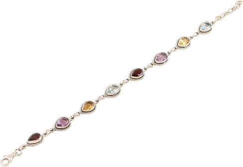 NOVICA Artisan Handmade Multigemstone Link Bracelet from India Sterling Silver Garnet Citrine Blue Topaz Amethyst Birthstone [7.5 in min L x 8.5 in max L x 0.4 in W] ' on The Bright Side' in Saudi Arabia