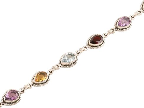 NOVICA Artisan Handmade Multigemstone Link Bracelet from India Sterling Silver Garnet Citrine Blue Topaz Amethyst Birthstone [7.5 in min L x 8.5 in max L x 0.4 in W] ' on The Bright Side' in Saudi Arabia