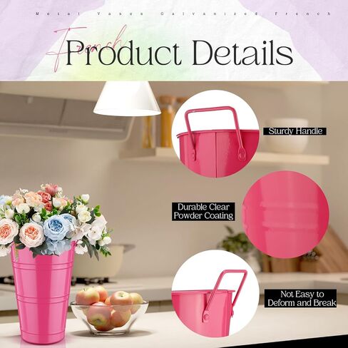 Zhehao 12 PCS 12 Inch Galvanized Metal Vase with Handles Bulk Tin Flower Buckets Galvanized Vases for Flowers Country Wedding Table Centerpieces Metal Flower Vase for Wedding Home (Creamy White) in Saudi Arabia