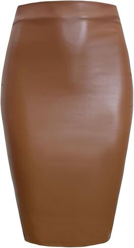 Women's Faux Leather Pencil Skirt, High Waist Midi Length with Double Zipper in Saudi Arabia