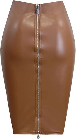 Women's Faux Leather Pencil Skirt, High Waist Midi Length with Double Zipper in Saudi Arabia