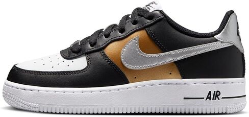 Nike Air Force 1 أحذية كيد GS منخفضة GS ، الذهب الأبيض/الأبيض/المعدني/الفضة المعدنية ، الحجم 5.5 in Saudi Arabia