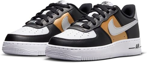 Nike Air Force 1 أحذية كيد GS منخفضة GS ، الذهب الأبيض/الأبيض/المعدني/الفضة المعدنية ، الحجم 5.5 in Saudi Arabia