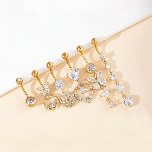 6 Pieces Belly Button Ring Dangle Stainless Steel Belly Rings 14G Belly Button Piercing Cute Navel Ring Belly Piercing Jewelry in Saudi Arabia