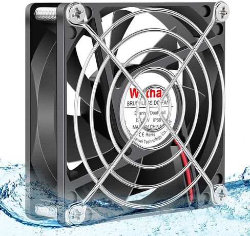 Wathai 120 مم × 25 مم مروحة صندوق صغير مقاومة للماء IP67 12 فولت مروحة كمبيوتر مع وحدة تحكم في سرعة قابس التيار المتردد 110 فولت 120 فولت 220 فولت 240 فولت لصندوق بيلتونج، حوض السمك، تبريد الدفيئة in Saudi Arabia
