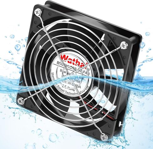 Wathai 120mm x 25mm Waterproof Small Box Fan IP67 12V Computer Fan with AC Plug Speed Controller 110v 120v 220v 240v for Biltong Box, Aquarium, Greenhouse Cooling in Kuwait