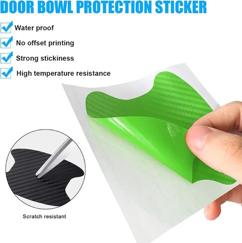 4PCS Car Door Handle Protector, Carbon Fiber Anti-Scratches Vehicle Door Handle Cup Sticker, Non-Marking Auto Handle Bowl Protective Film & Paint Guard, Universal for SUV, Sedan, Truck (Black) in Kuwait