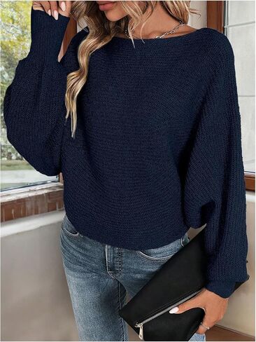 Women's Off Shoulder Lace Up Back Sweaters Long Sleeve Loose Pullovers Casual Knit Fall Tops in Kuwait