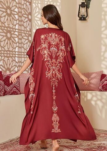 Caftan Dresses for Women Satin Plus Size Kaftan Maxi Gown Cover Up Beach Swimsuit Coverup Long House Dress in Kuwait