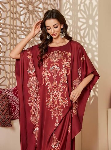 Caftan Dresses for Women Satin Plus Size Kaftan Maxi Gown Cover Up Beach Swimsuit Coverup Long House Dress in Kuwait