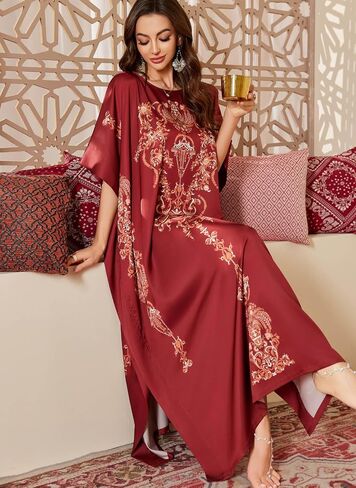 Caftan Dresses for Women Satin Plus Size Kaftan Maxi Gown Cover Up Beach Swimsuit Coverup Long House Dress in Kuwait