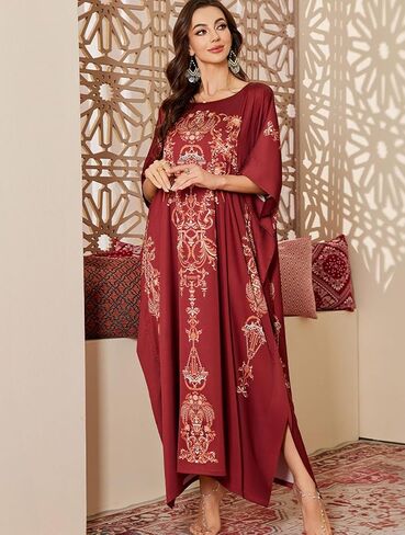 Caftan Dresses for Women Satin Plus Size Kaftan Maxi Gown Cover Up Beach Swimsuit Coverup Long House Dress in Kuwait