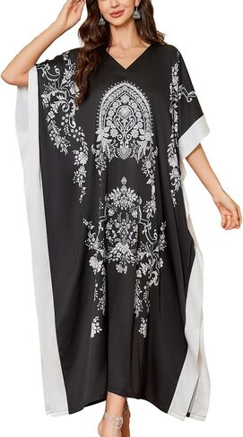 Caftan Dresses for Women Satin Plus Size Kaftan Maxi Gown Cover Up Beach Swimsuit Coverup Long House Dress in Kuwait
