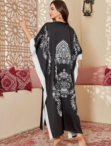 Caftan Dresses for Women Satin Plus Size Kaftan Maxi Gown Cover Up Beach Swimsuit Coverup Long House Dress in Kuwait