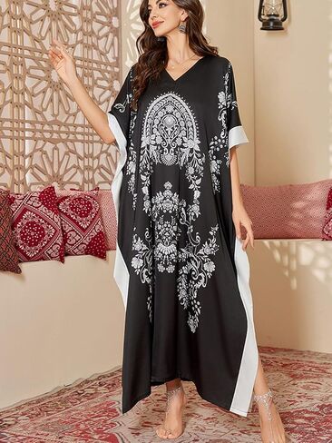 Caftan Dresses for Women Satin Plus Size Kaftan Maxi Gown Cover Up Beach Swimsuit Coverup Long House Dress in Kuwait