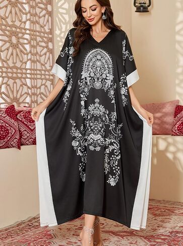 Caftan Dresses for Women Satin Plus Size Kaftan Maxi Gown Cover Up Beach Swimsuit Coverup Long House Dress in Kuwait