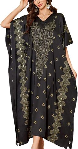 Caftan Dresses for Women Satin Plus Size Kaftan Maxi Gown Cover Up Beach Swimsuit Coverup Long House Dress in Kuwait