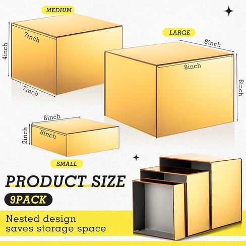 Suzile 9 Pcs Acrylic Buffet Risers Display Box Cube Display Riser 5 Sided Food Riser Table Stand for Display with Hollow Bottoms for Party, 8 x 8 x 6 Inch, 7 x 7 x 4 Inch, 6 x 6 x 2 Inch (Silver) in Saudi Arabia