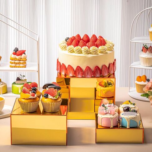 Suzile 9 Pcs Acrylic Buffet Risers Display Box Cube Display Riser 5 Sided Food Riser Table Stand for Display with Hollow Bottoms for Party, 8 x 8 x 6 Inch, 7 x 7 x 4 Inch, 6 x 6 x 2 Inch (Silver) in Saudi Arabia