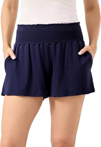 Bamboo Viscose Micro Shorts for Women, Soft Lightweight Pajama Shorts, Smocked High Waist Mini Lounge Pants in Kuwait