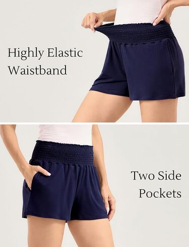 Bamboo Viscose Micro Shorts for Women, Soft Lightweight Pajama Shorts, Smocked High Waist Mini Lounge Pants in Kuwait