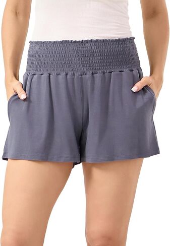 Bamboo Viscose Micro Shorts for Women, Soft Lightweight Pajama Shorts, Smocked High Waist Mini Lounge Pants in Saudi Arabia