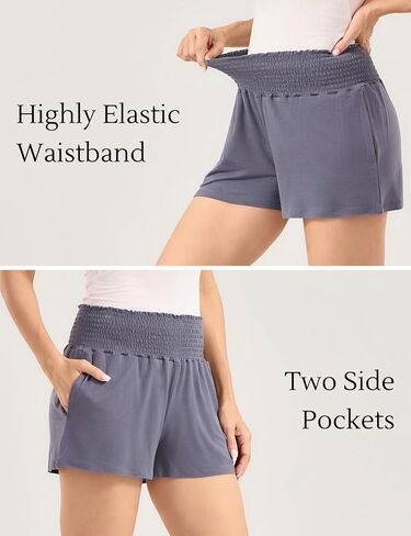 Bamboo Viscose Micro Shorts for Women, Soft Lightweight Pajama Shorts, Smocked High Waist Mini Lounge Pants in Saudi Arabia