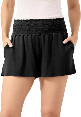 Bamboo Viscose Micro Shorts for Women, Soft Lightweight Pajama Shorts, Smocked High Waist Mini Lounge Pants in Kuwait