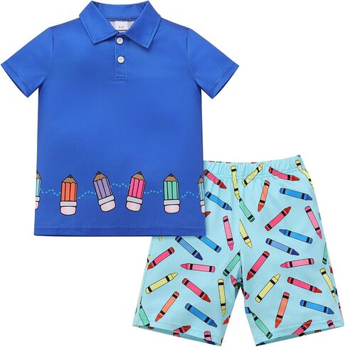 Fymnsi Kids Boys يعودون إلى ملابس المدرسة القصيرة القصيرة القميص القميص و shorts من خشب القماش القطني 2pcs الصيف الملابس غير الرسمية in Saudi Arabia
