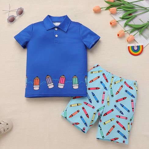 Fymnsi Kids Boys يعودون إلى ملابس المدرسة القصيرة القصيرة القميص القميص و shorts من خشب القماش القطني 2pcs الصيف الملابس غير الرسمية in Saudi Arabia