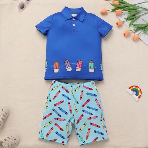 Fymnsi Kids Boys يعودون إلى ملابس المدرسة القصيرة القصيرة القميص القميص و shorts من خشب القماش القطني 2pcs الصيف الملابس غير الرسمية in Saudi Arabia