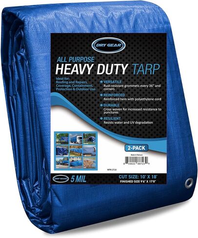 Tarps Blue All Purpose Waterproof 8x10 (Pack of 3) - All Purpose 5 MIL Tarp - High Durability Pack of 3 8x10 Tarps - Construction, Rain Shelter, Outdoor Cover and Camping Use by Dry Gear in Saudi Arabia